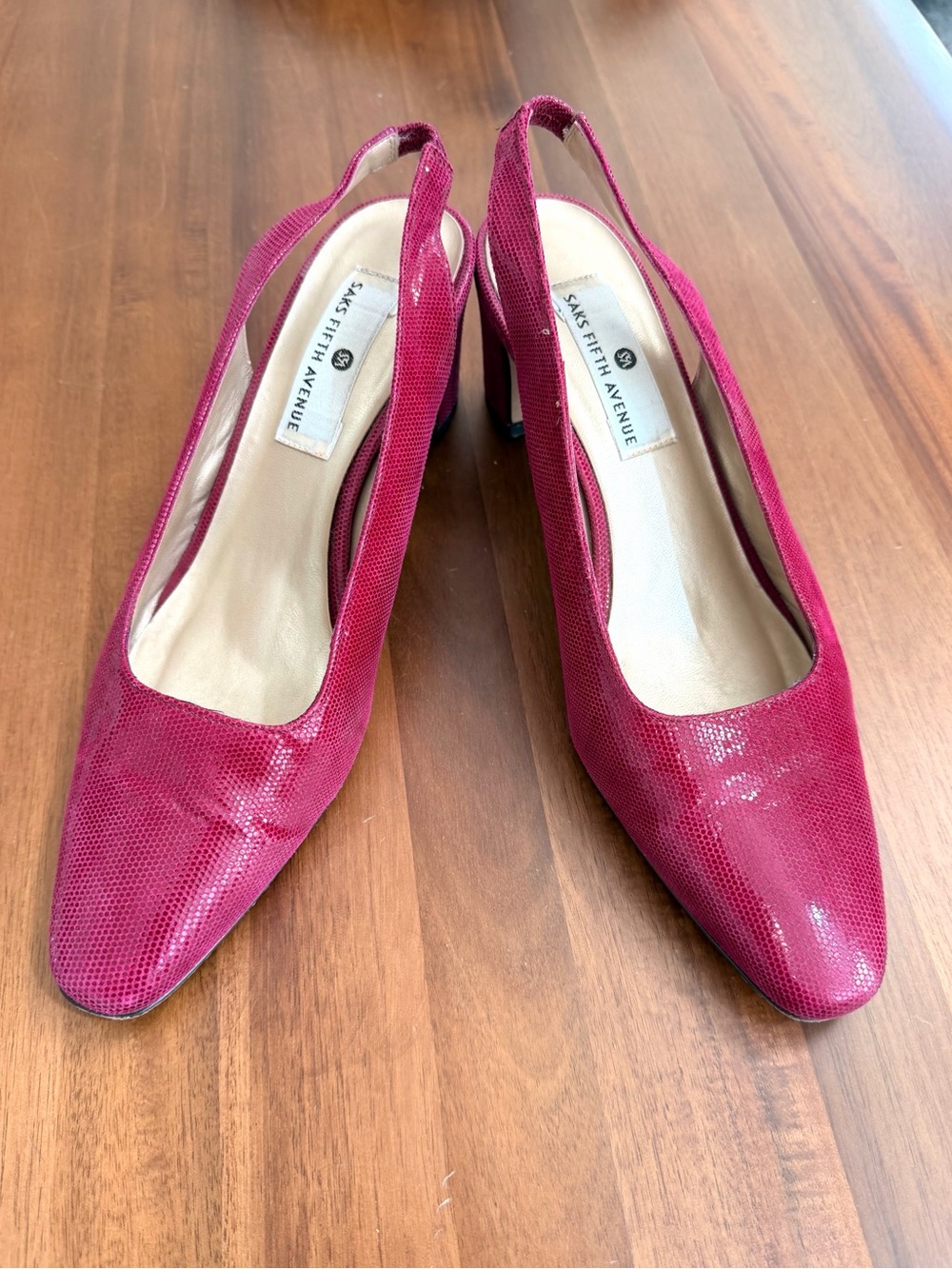 Saks Fifth Avenue Italy Size 10M Pink Leather Slingback Pumps 3” Heel